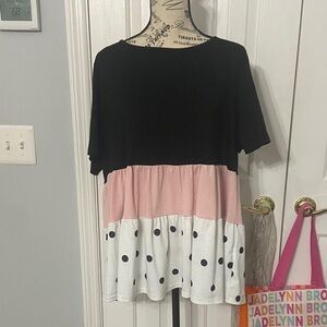 BloomChic Black Pink Polka Dot Colorblock Top